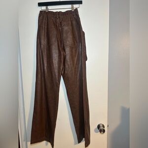 ELF Brown Faux Leather Wide-Leg Pants